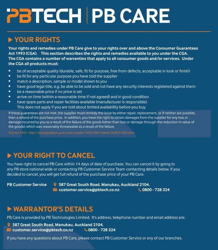 Important terms & conditions for PB Care