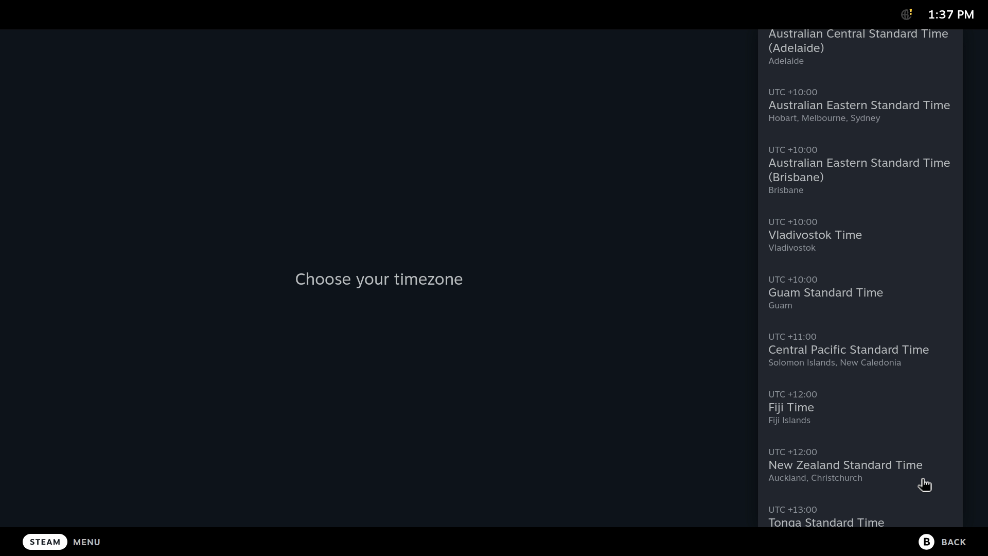 Image of Steam OS Installer - Timezone