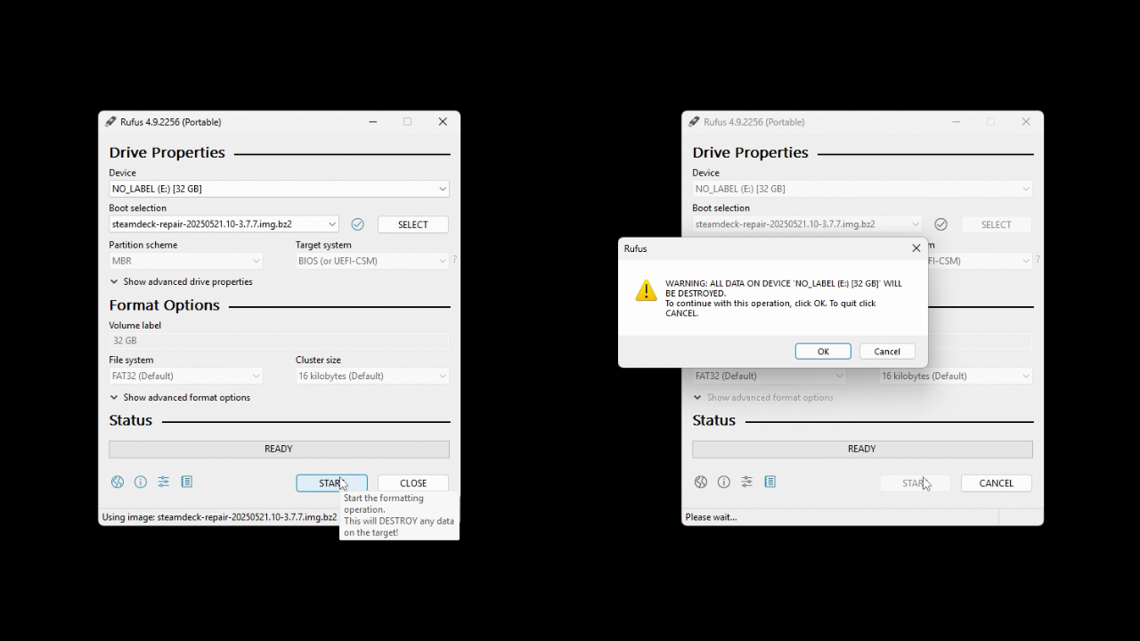 Image of Rufus program running.