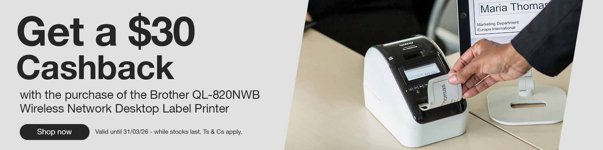 Brother QL820NWB $30 Cashback