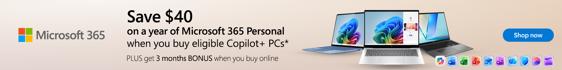 Save $40 on a year of M365 Personal with eligible Copilot + PCs