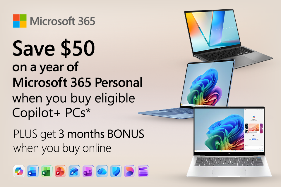 Save $50 on a year of Microsoft 365 Personal ($99 inc. GST)