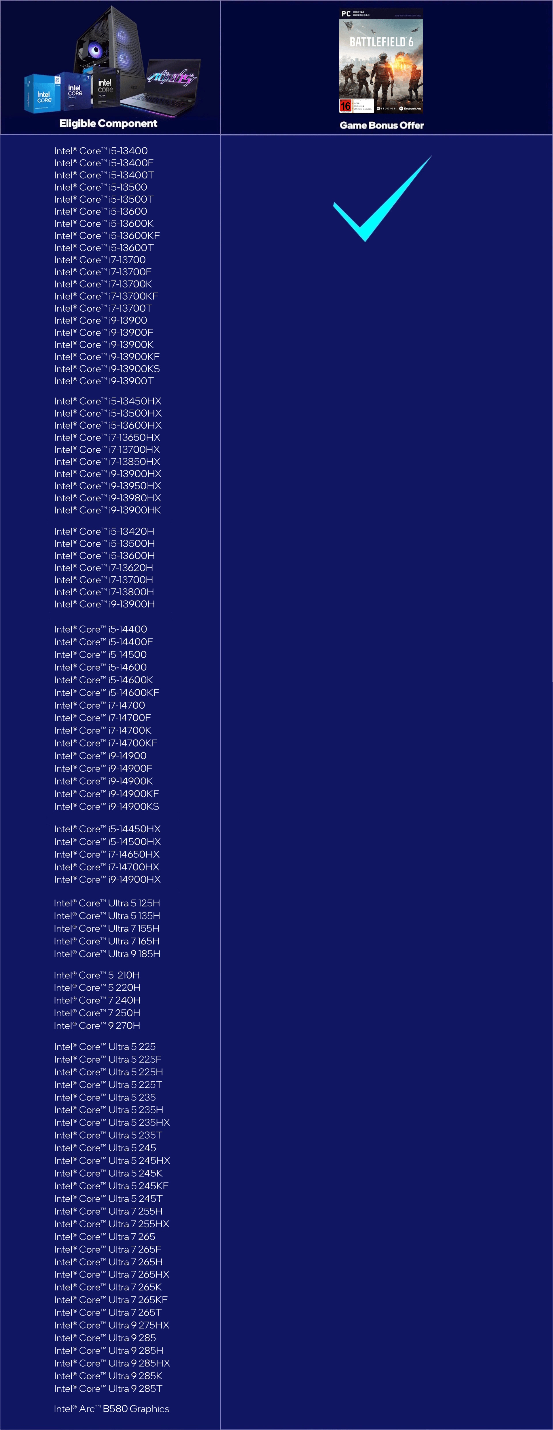 Picture of Intel Battlefield 6 Game Bonus Eligible List at PB Tech NZ