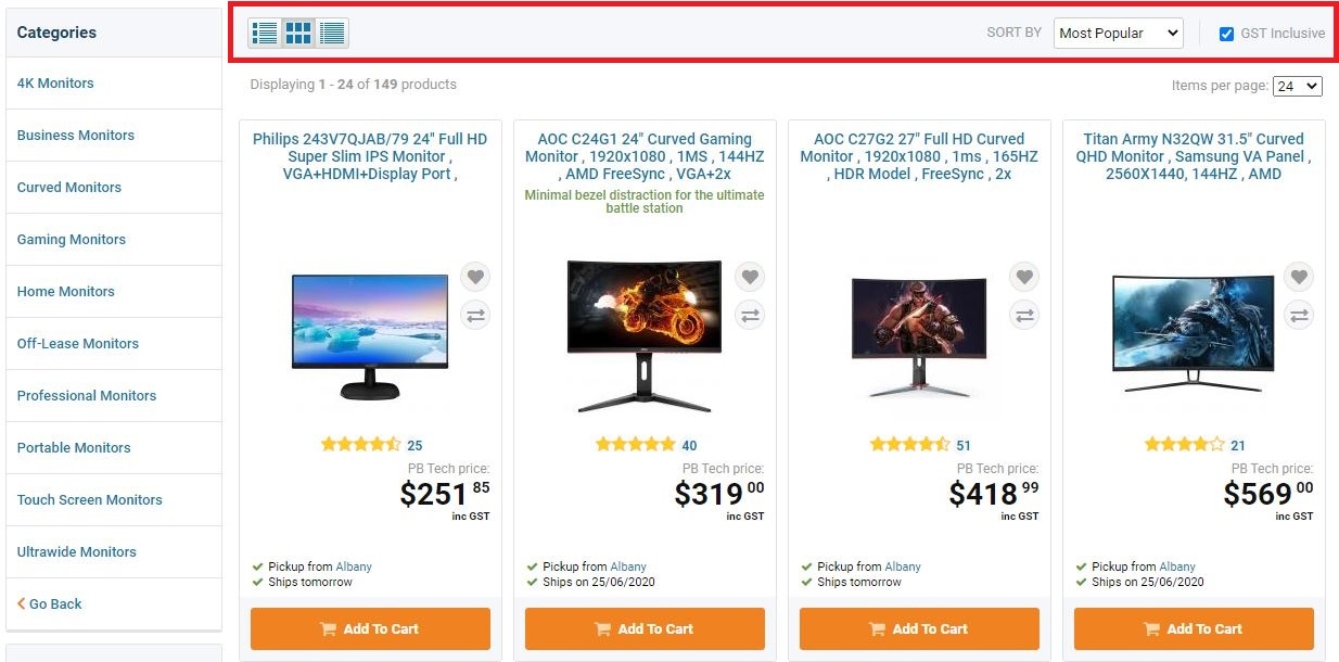 product sort by options