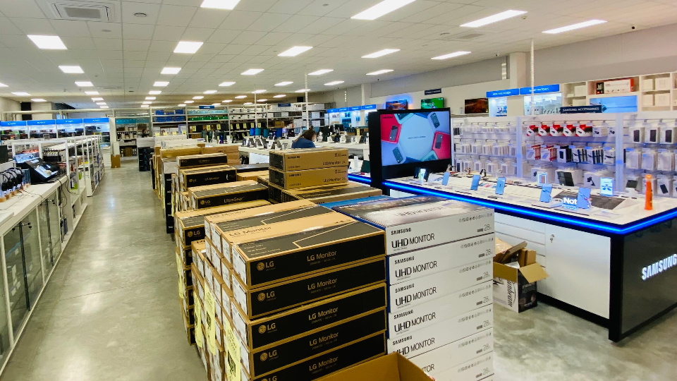 Picture of new PB Tech Christchurch Central store from the inside with large showroom