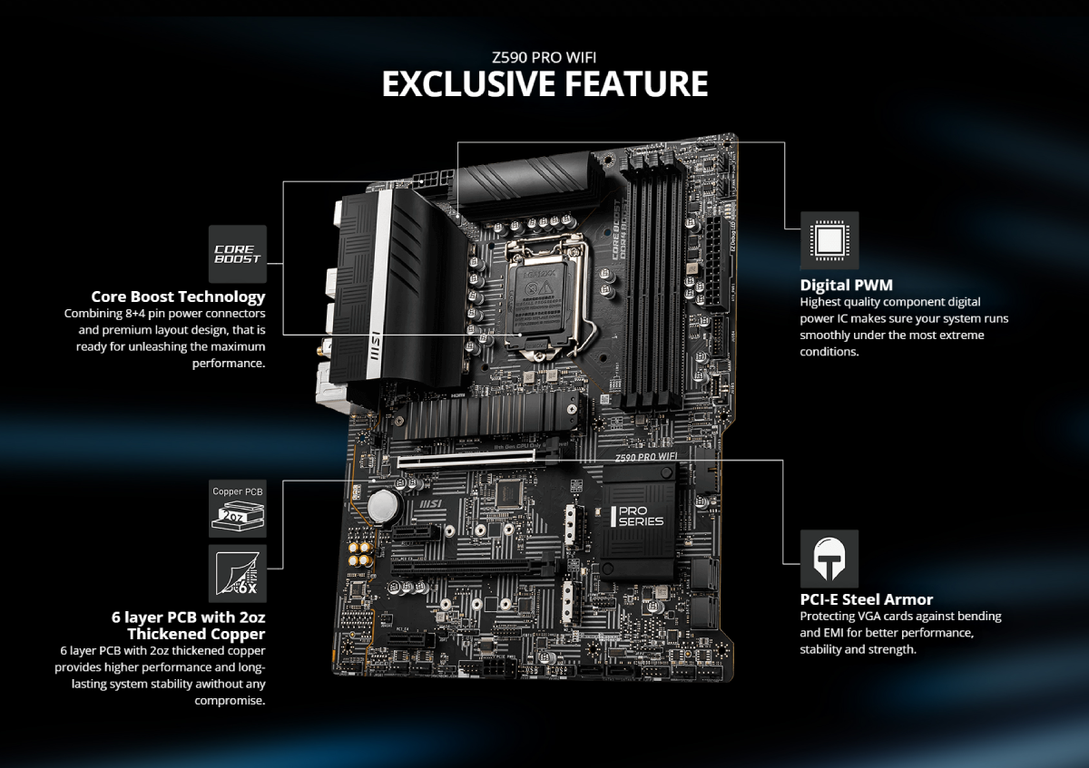 Buy the MSI Z590 PRO WIFI ATX Motherboard For Intel 10th/11th Gen