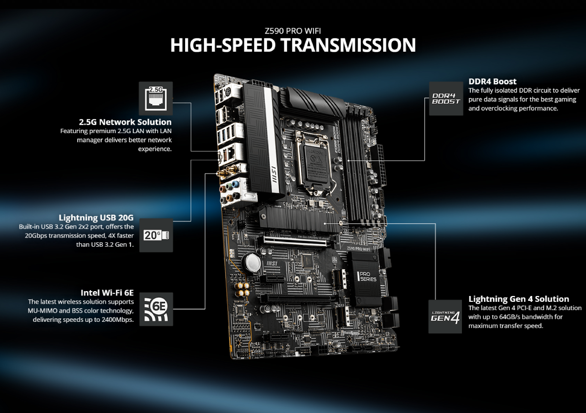 Buy the MSI Z590 PRO WIFI ATX Motherboard For Intel 10th/11th Gen