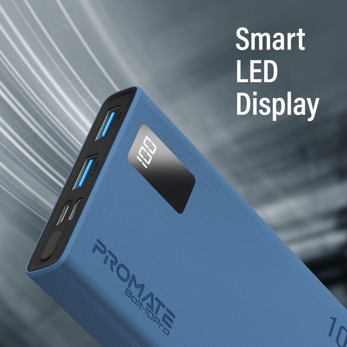 Buy the Promate BOLT10PRO 10000mAh Power Bank Blue Smart LED Display &... ( BOLT10PROBL