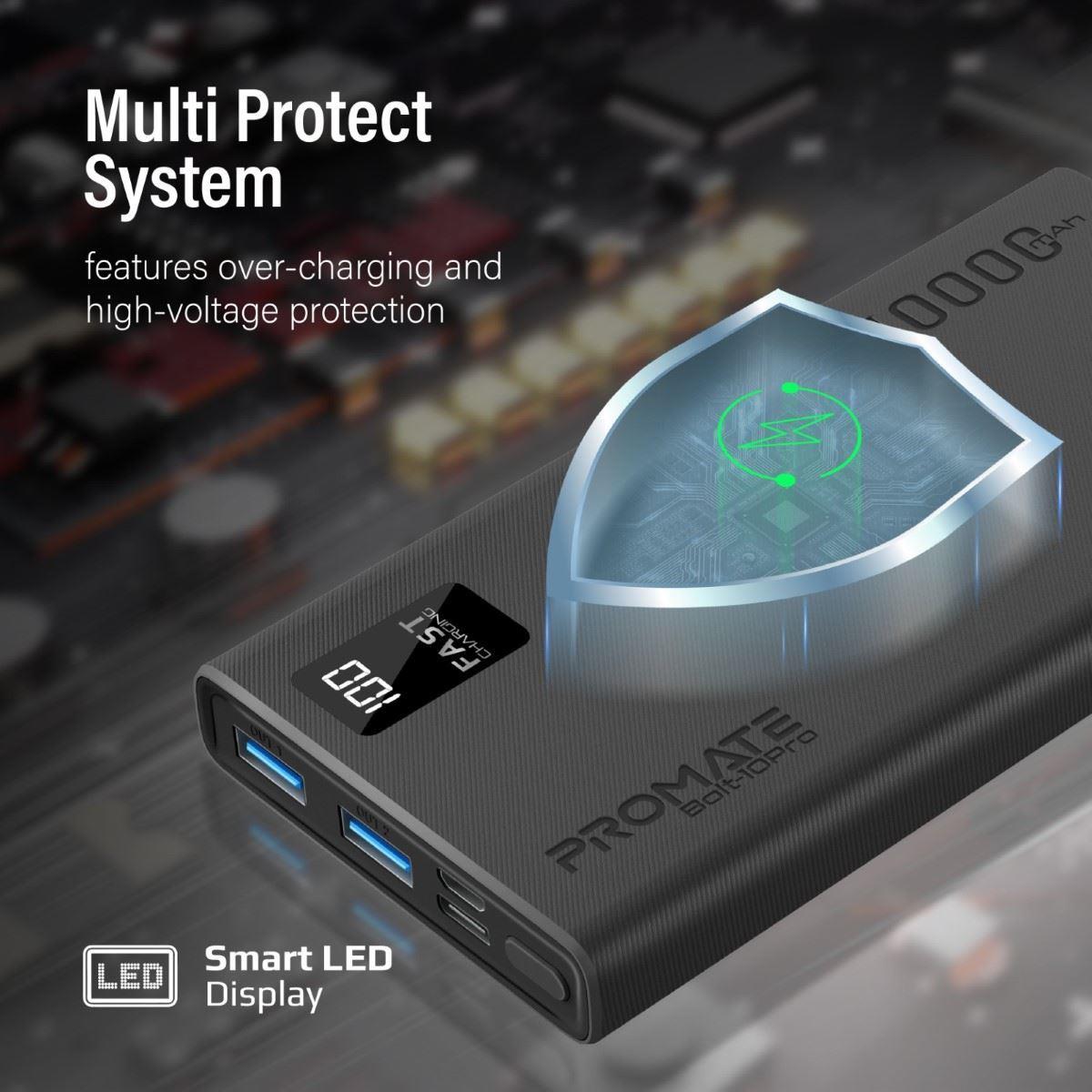 Buy the Promate BOLT10PRO 10000mAh Power Bank Black Smart LED Display &... ( BOLT10PROBK