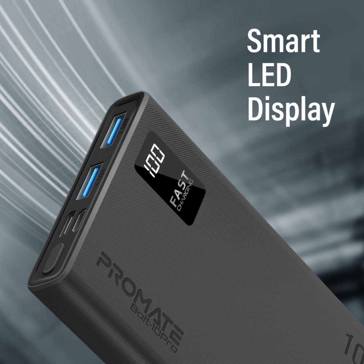 Buy the Promate BOLT10PRO 10000mAh Power Bank Black Smart LED