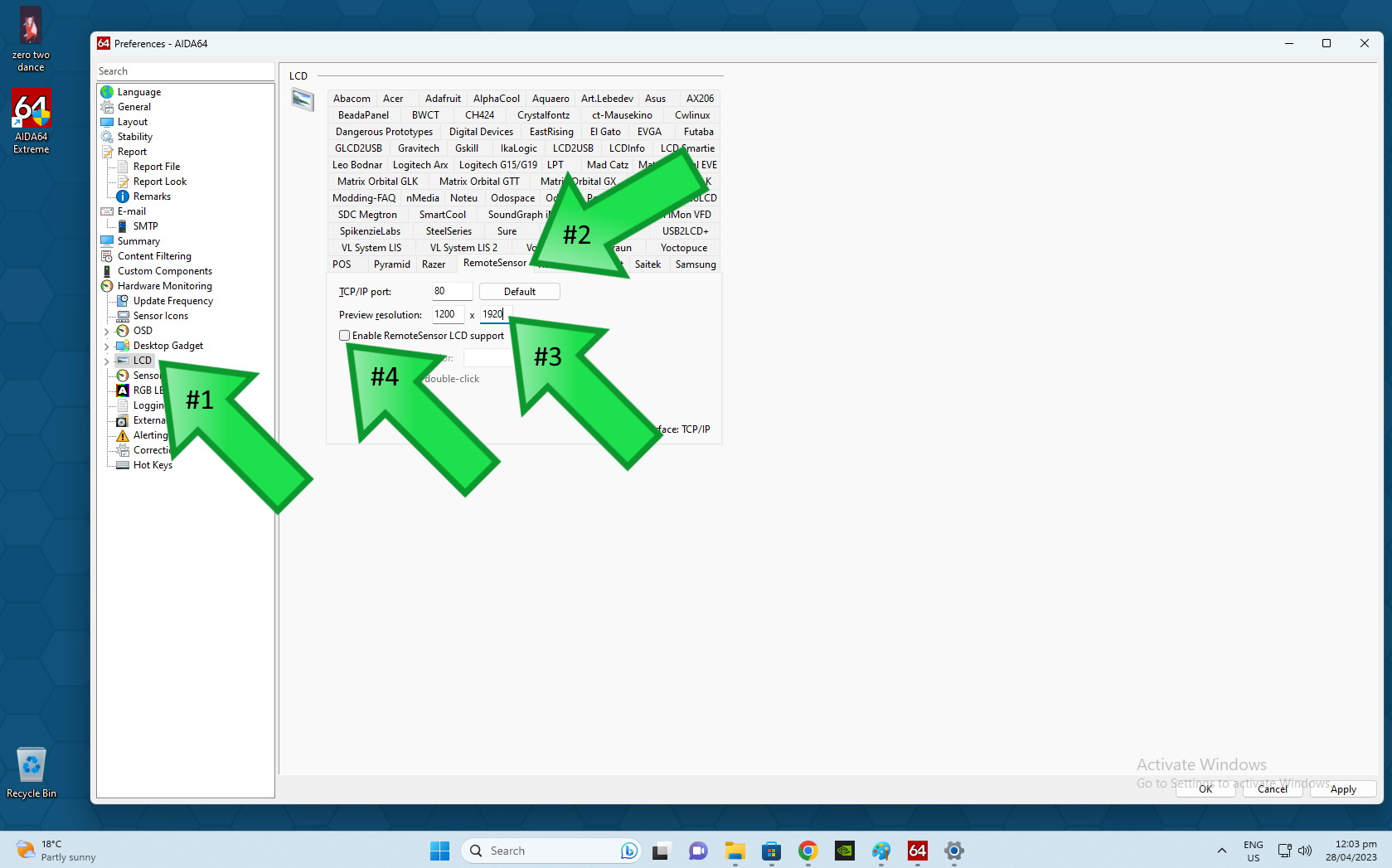 Picture of remotesensor display setup and activation inside AIDA644