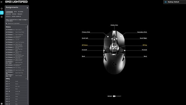 Screenshot of the Logitech G HUB app.