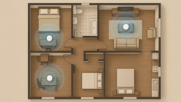 A mesh system spreads Wi-Fi evenly across the home, with each node helping to eliminate dead zones in key rooms.
