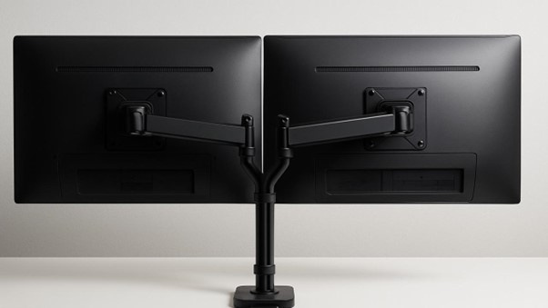For a dual monitor setup, a single monitor arm can help streamline your workspace and create a clean, minimalist look.