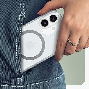 Series of images showing white electronic device with circular design elements being held and demonstrated. Device appears compact with minimal interface elements.