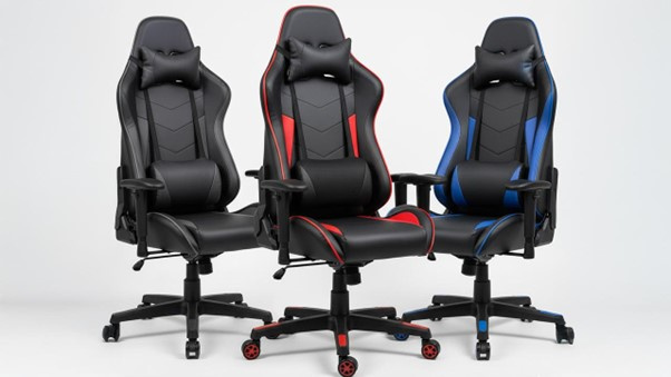 Different gaming chair models featuring various lumbar support styles — from fixed padding to adjustable cushions.