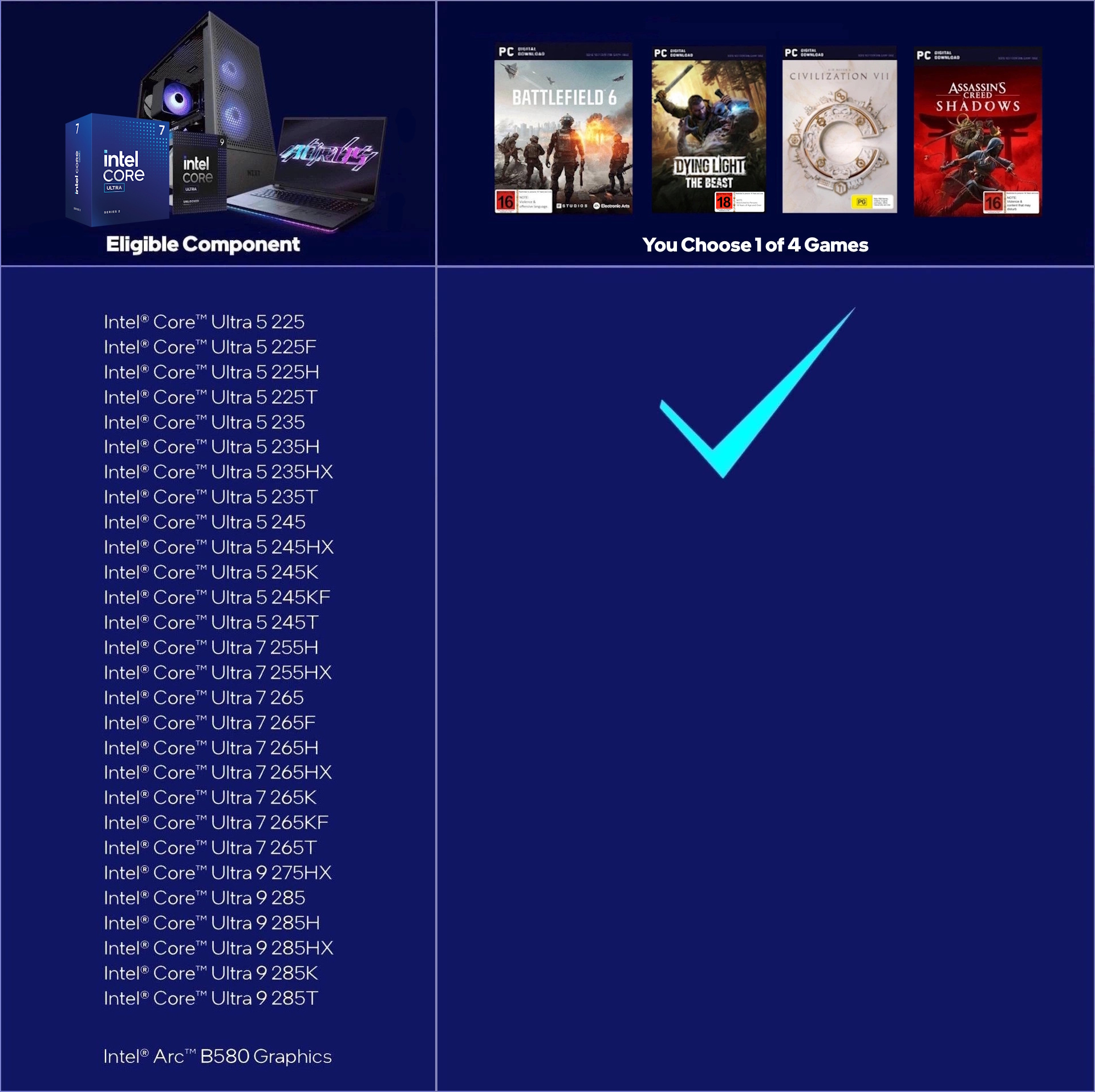 Picture of Intel BF6 Eligible CPU List at PB Tech