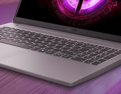 Closeup of the keyboard on the Lenovo LOQ Essential 15ARP10 gaming laptop.