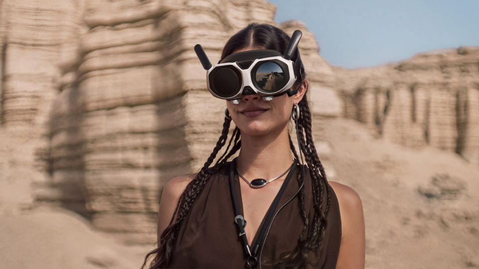 Picture of drone goggles being worn.