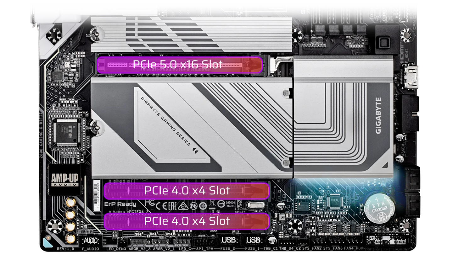 Picture of a PCIe 5.0 Graphics Card slot on a motherboard