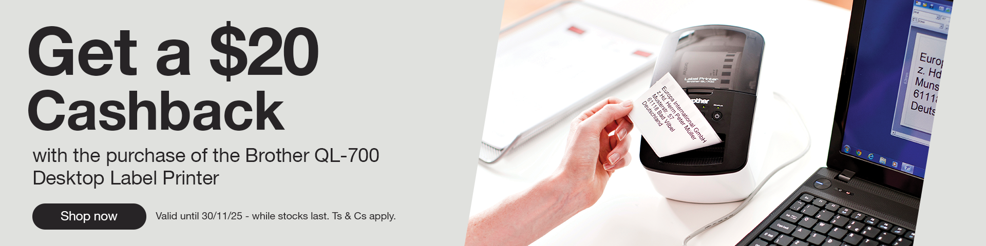 $20 Cashback Brother QL-700