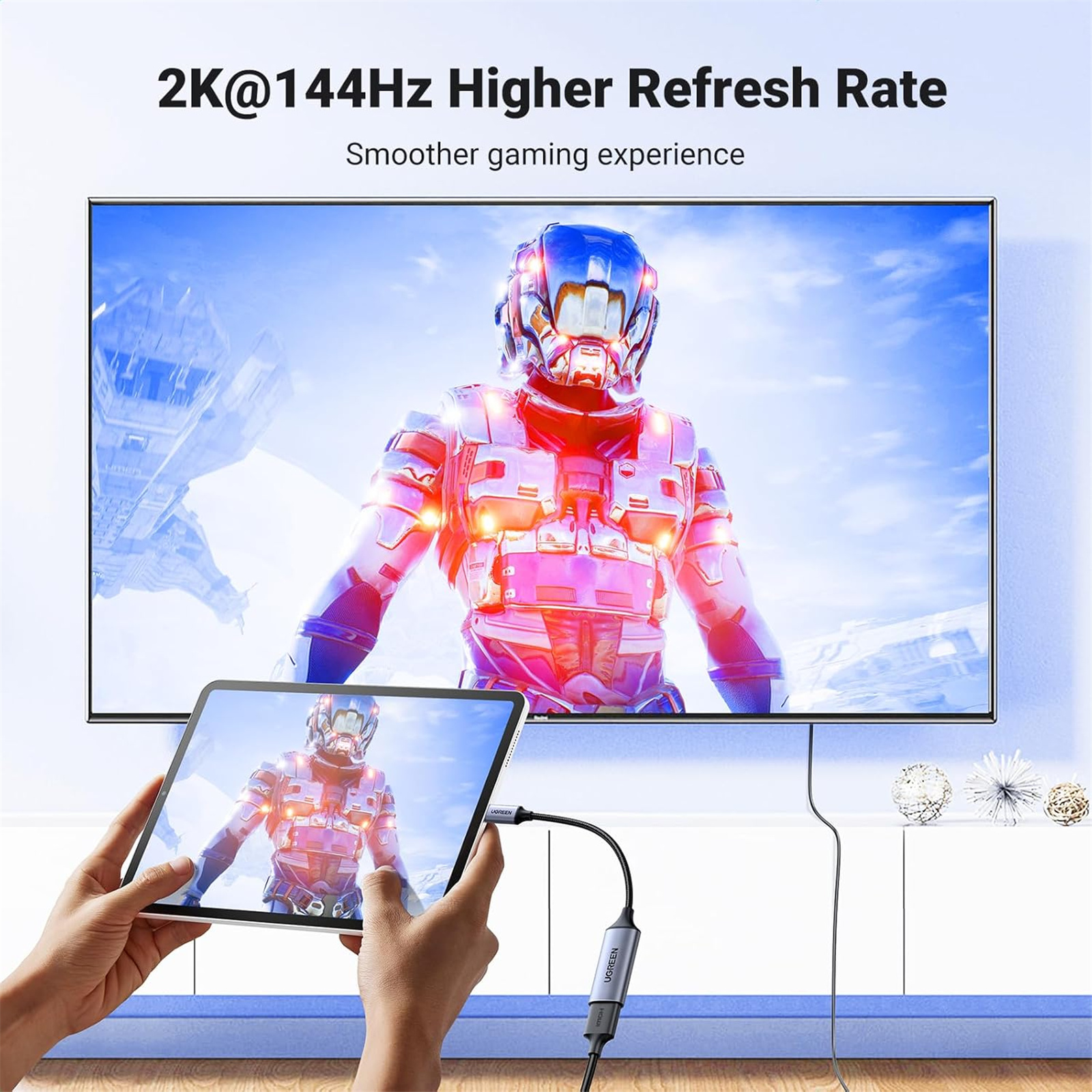 UGREEN 70444 USB-C to HDMI Adapter Cable 4K60Hz Aluminum Type C Thunderbolt 4/3 Converter Male to Female Compatible with iPhone 16/15 Pro Max Plus, iPad Mini Air, MacBook Pro, Galaxy S24Ultra, iMac XPS 17