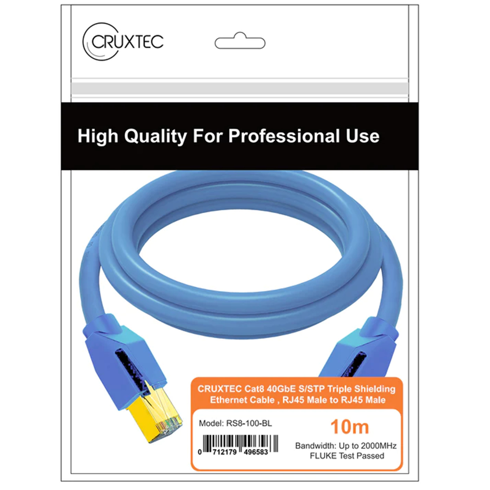 Cruxtec Cat8 Ethernet Cable - 10m - Blue 40Gb / SFTP Triple Shielding