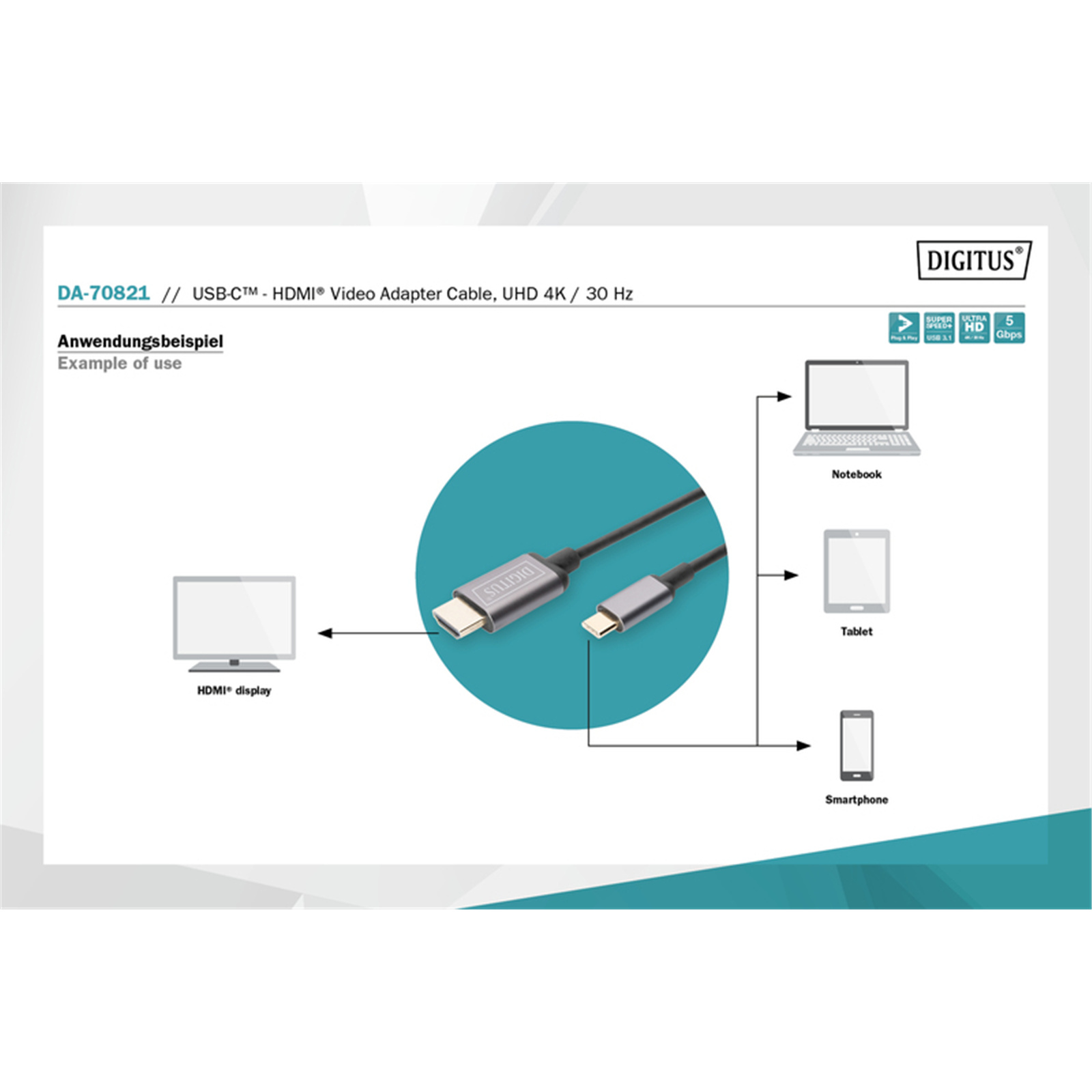 Buy the Digitus DA-70821 Type-C to HDMI Cable 1.8m 4K/30Hz ( DA-70821 )  online 