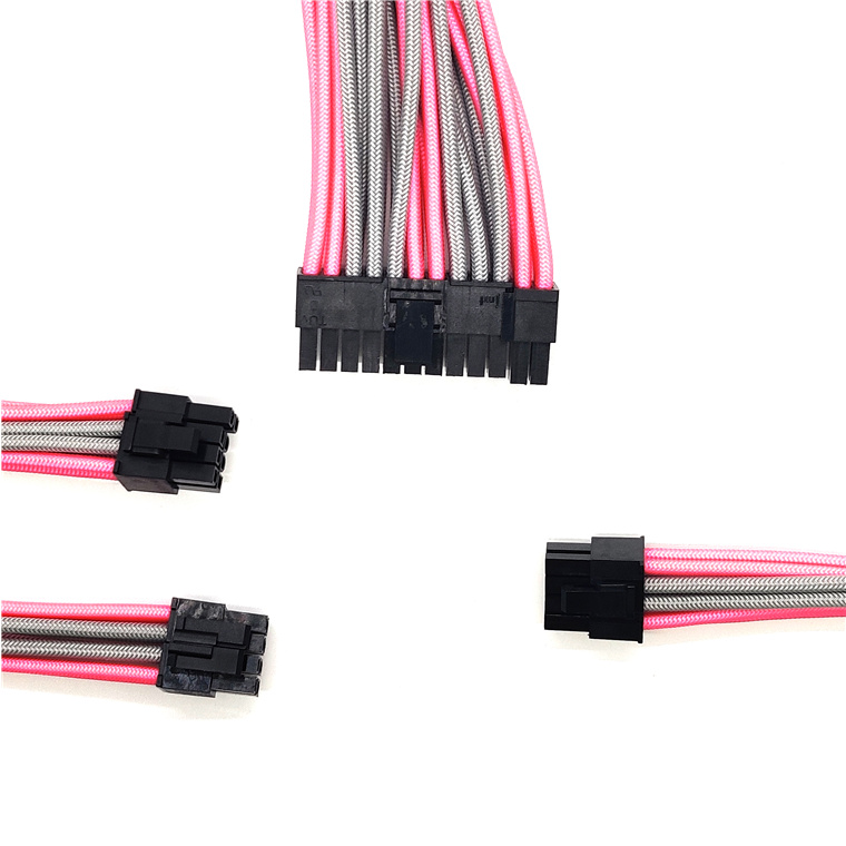 Buy the GGPC Gaming PC Braided Cable Kit Pack, (Grey and Pink, 40cm