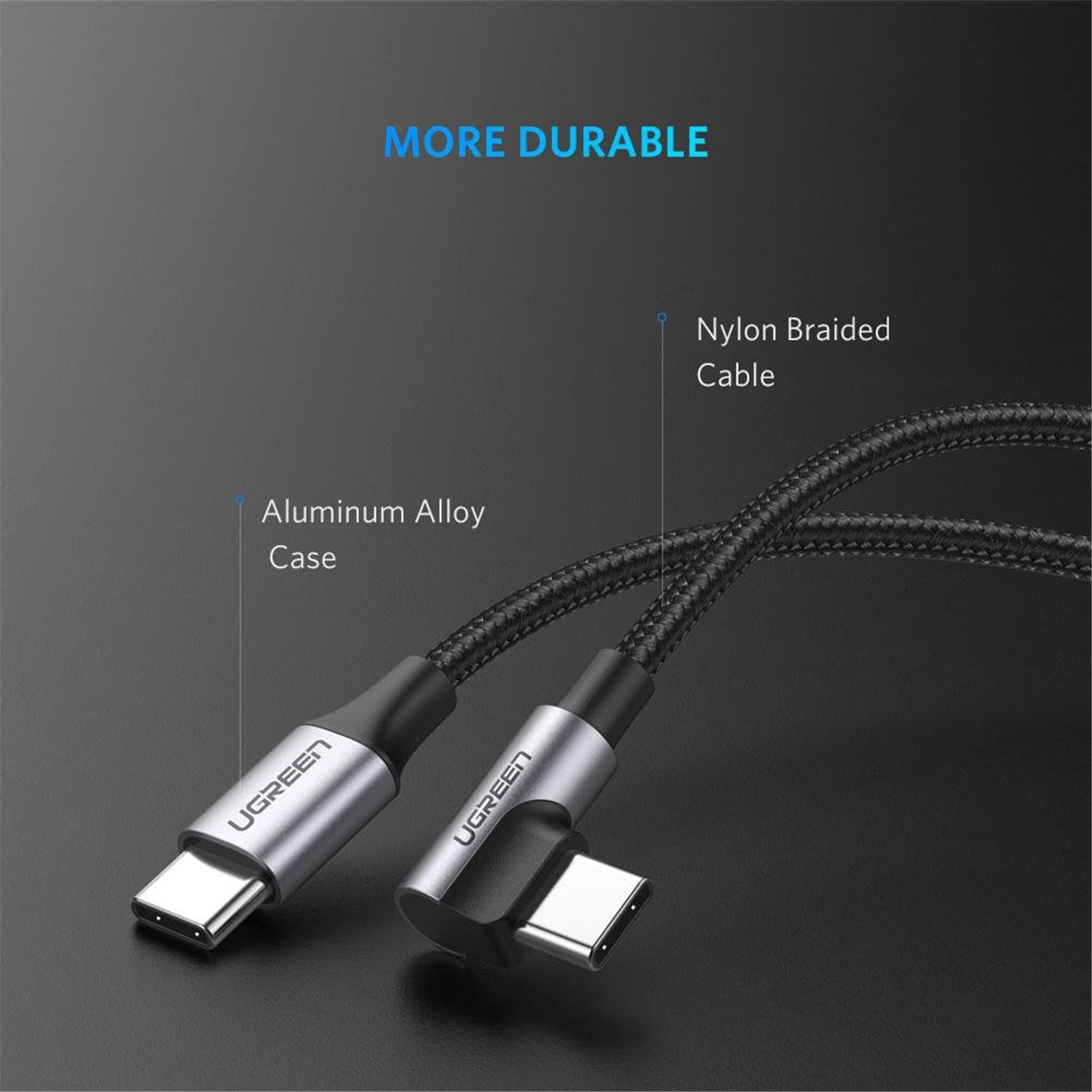 UGREEN USB Type C Cable - Double Angle Grey