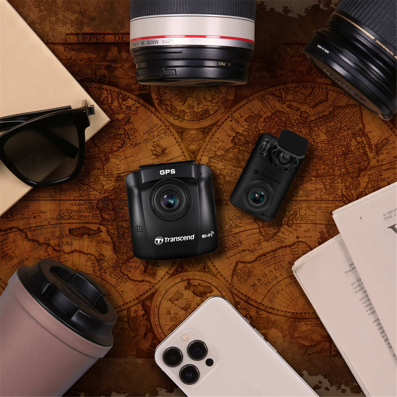 Transcend DrivePro 620 Dual Lens Dash Cam Built-In Wi-Fi - 2.4" Screen - 1080P Video Recording - GPS/GLONASS Receiver - Dual 64GB Micro SD Card Included