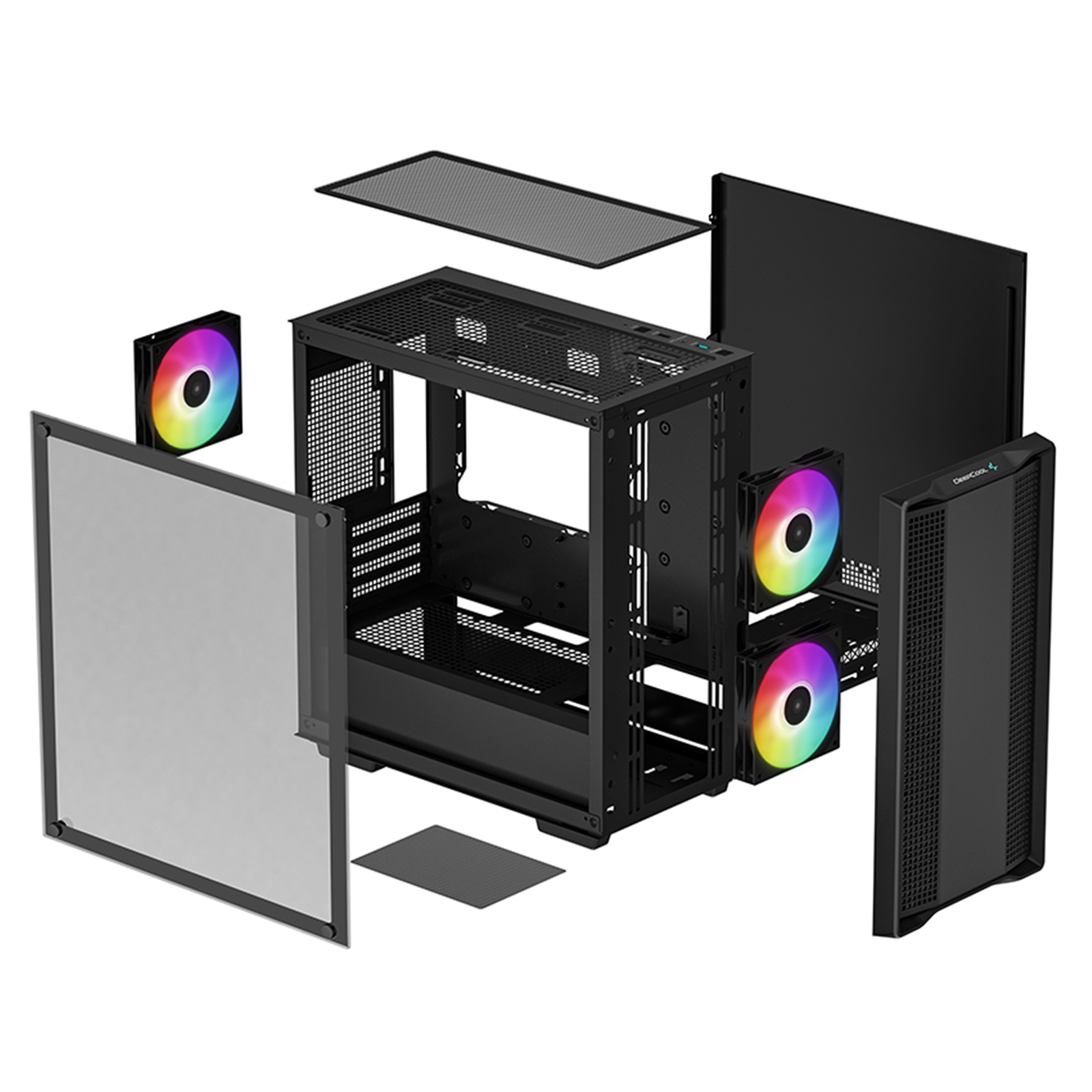DEEPCOOL CC360 ARGB Black Mini Tower mATX Case Tempered Glass, 3x 120mm ARGB Fans Pre-Installed, CPU Cooler Support up to 165mm, GPU Support up to 320mm, 3x PCI Slot, 360mm Radiator Supported, Front I/O: 2x USB, HD Audio
