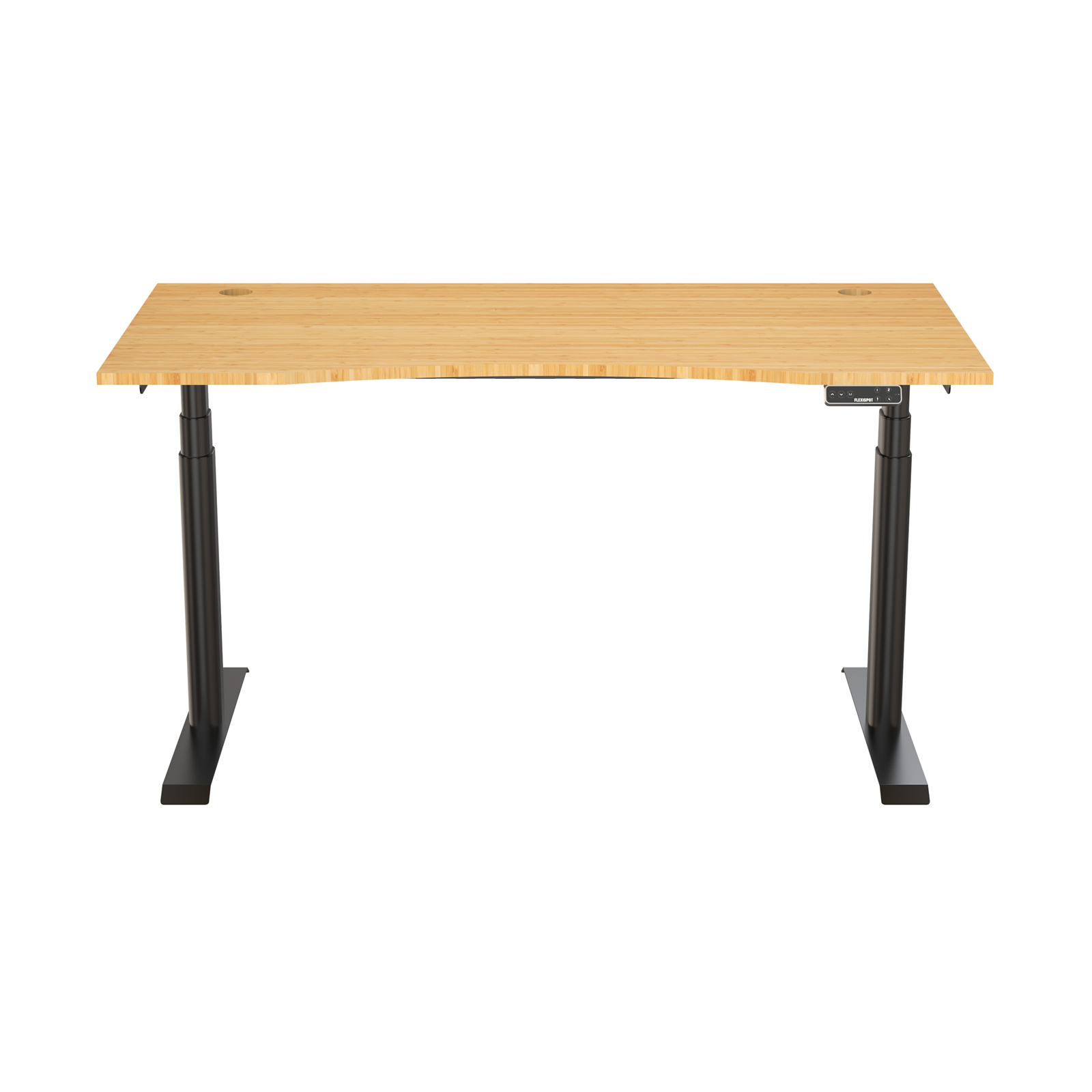 FlexiSpot Kana Pro Height Adjustable - 1400x700mm - Bamboo Texture Curve Desktop Standing Desk - Black Oval Column Frame - Dual Motors 3-Stages - Height Range 600-1250mm - Weight Capacity 125kg, Speed 38mm/s, 3 programmable memory presets w