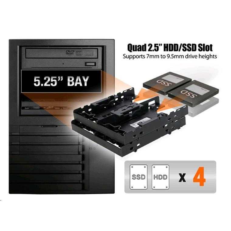 ICY Dock MB344SP 4 x 2.5  HDD / SSD Bracket for 5.25  Drive Bay