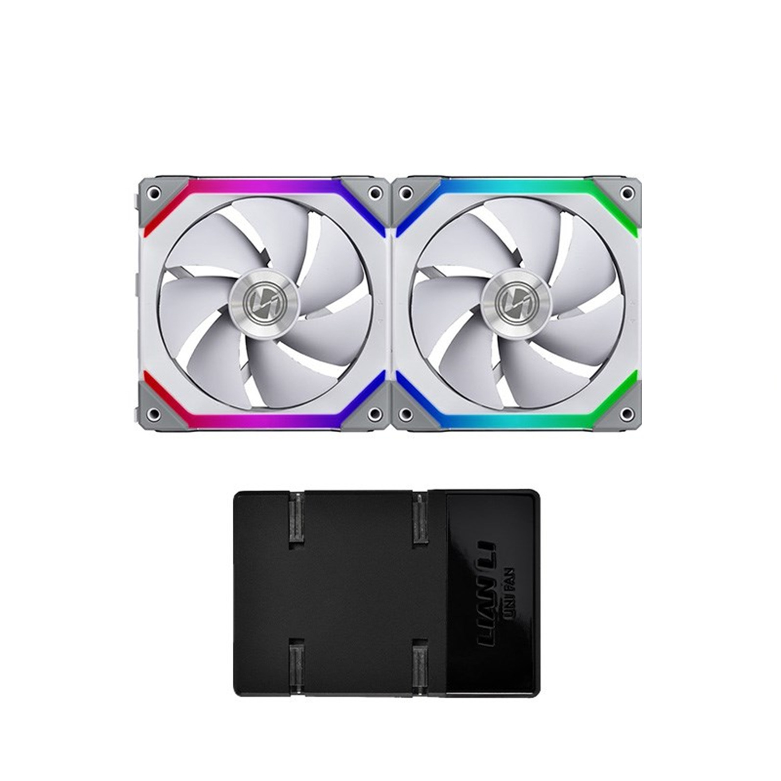 Lian Li UNI FAN SL140 Digital Addressable RGB 140 Fan with Controller, Twin Pack, White