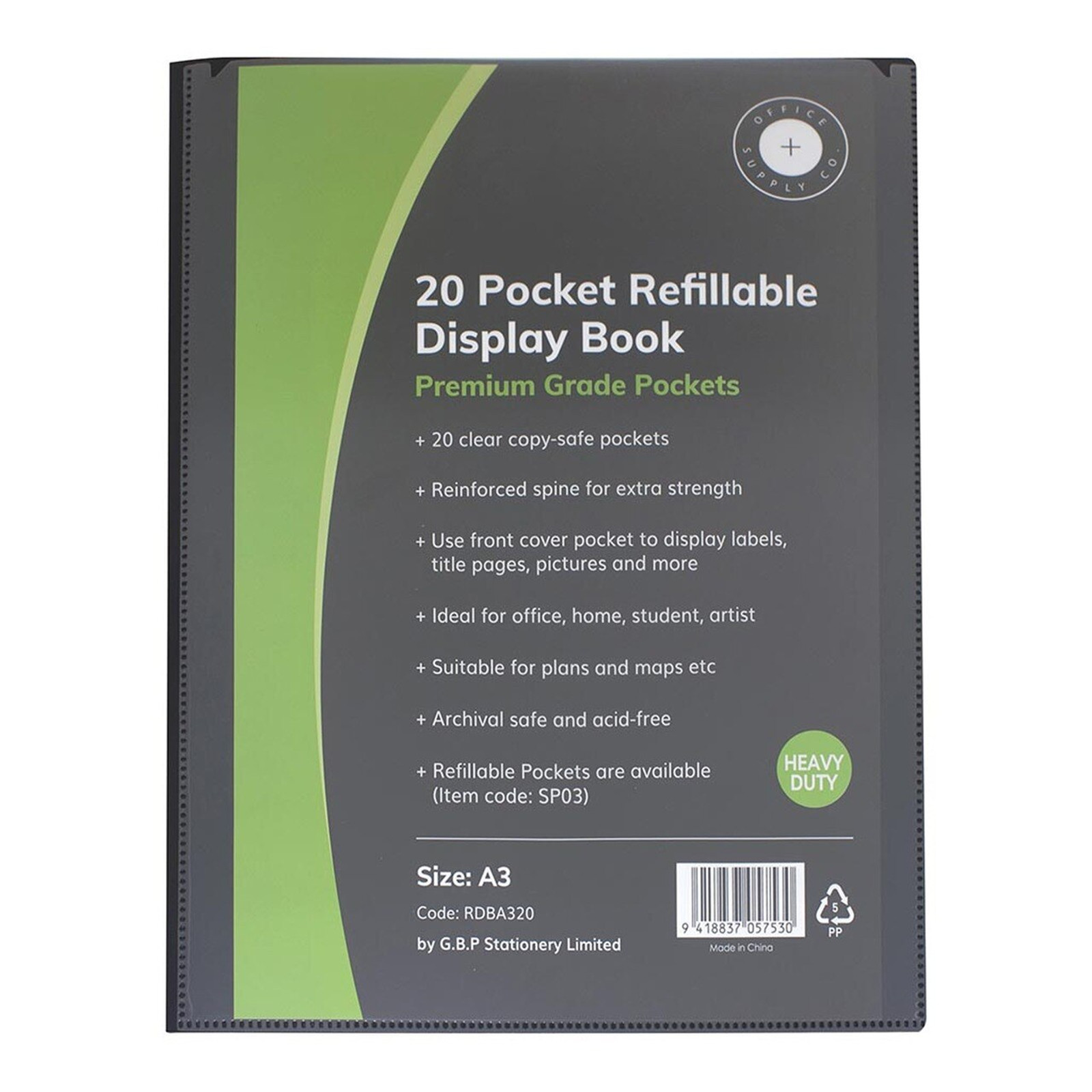 Buy the OSC Refillable Display Book A3 20 Pocket Black ( RDBA320