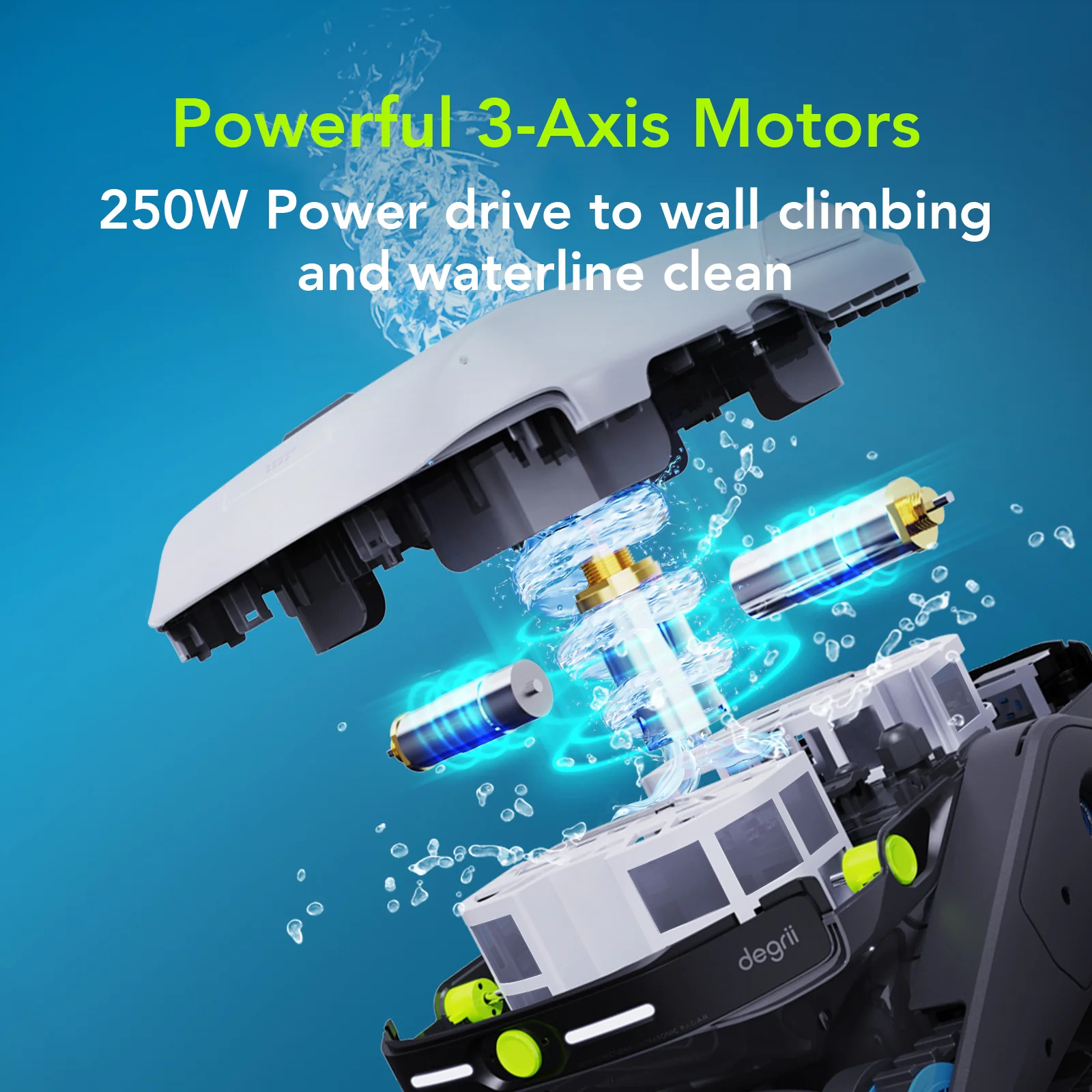 Degrii Zima Pro Smart Cordless Robotic Pool Cleaner for Swiming Pools Smart App Control - 4 x Ultrasonic Radar - Automatic Parking - Multiple Cleaning Modes - Route Planning