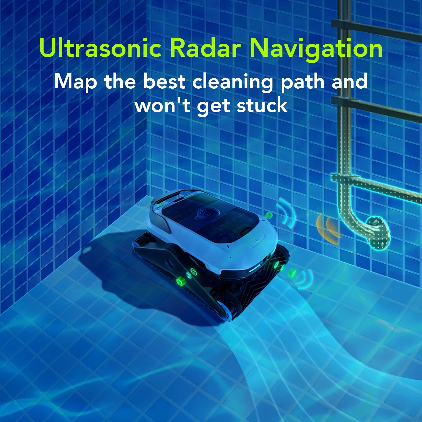 Degrii Zima Pro Smart Cordless Robotic Pool Cleaner for Swiming Pools Smart App Control - 4 x Ultrasonic Radar - Automatic Parking - Multiple Cleaning Modes - Route Planning