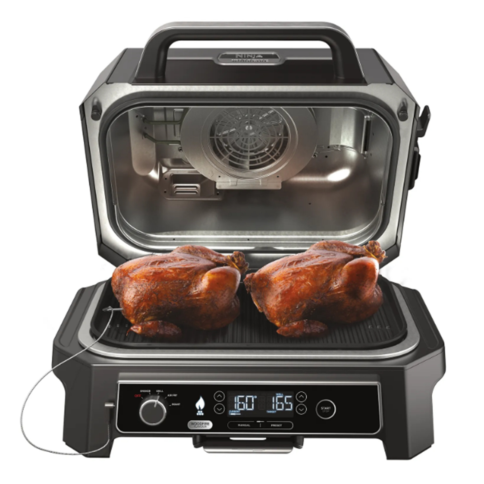 Ninja OG850 Woodfire pro XL Outdoor Electric BBQ Grill & Smoker with smart Probe, Master Grill, BBQ Smoker, & Air Fryer with 100% real authentic woodfire flavour. 4-in-1 Functionality, 30% More Capacity