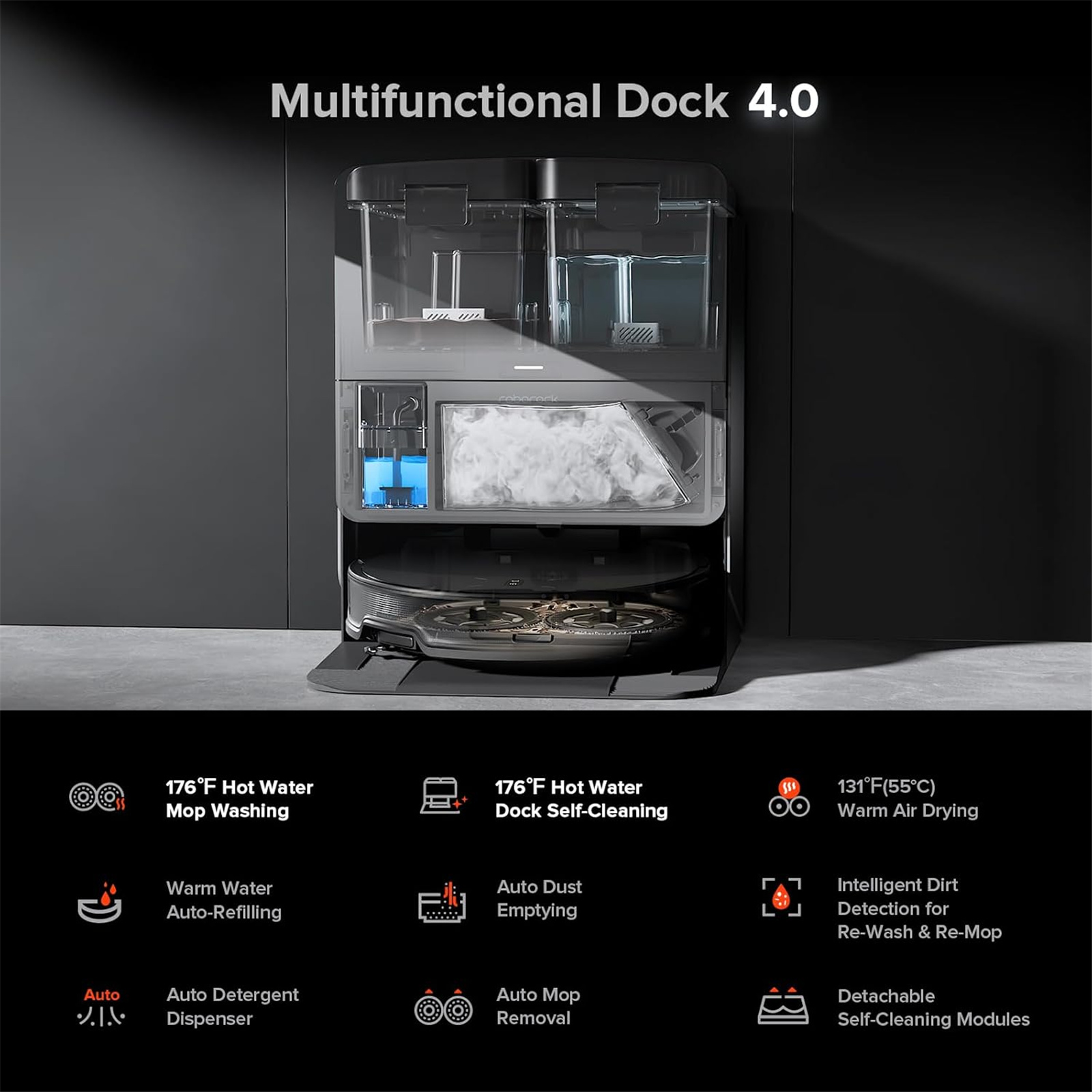 Roborock Saros 10R Black Vacuum Cleaner and Mop with 20,000Pa Suction - 7.98cm Ultra Thin Design, StarSight Autonomous system 2.0, 3D Navigation, 10-on-1 Multifunctional Dock 4.0. Dual Anti Tangle System