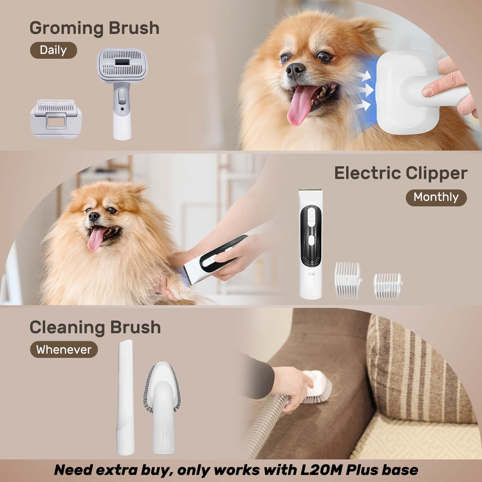Verefa L20M Plus 11-in-1 Robot Wet & Dry Vacuum Cleaner Pet Grooming Kits Self Empty Dustbin App & Voice Control - 2.4G Hz - Bluetooth Connect - 360 Lidar Navigation - 2-in-1 Dual Purpose Dustbin - 3L Dust Bag - 2600mAh -3000 Pa Pet Model S
