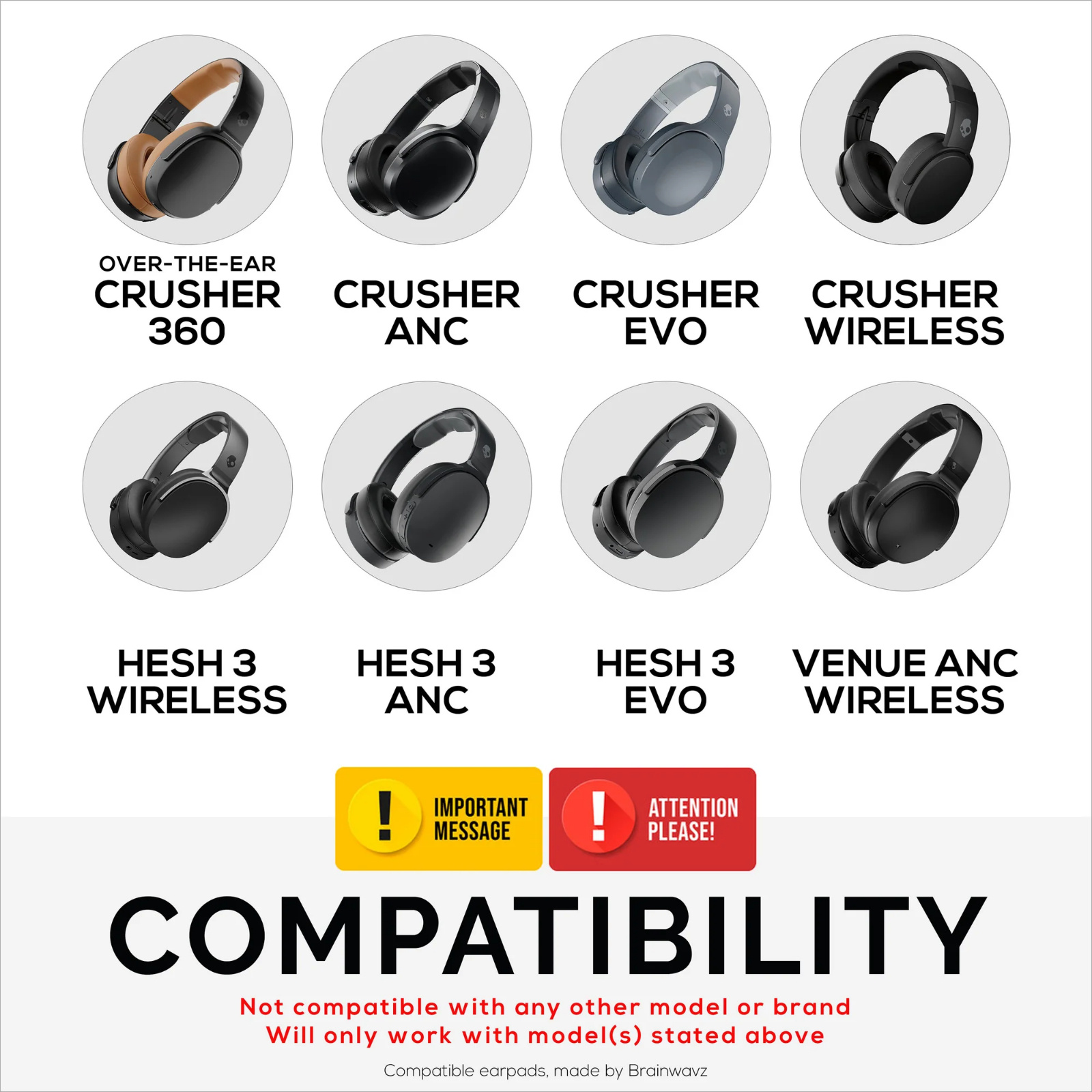 Brainwavz Skullcandy Crusher/Hesh/Venue Premium Replacement Earpads for  Headphones Black replacement earpads for Skullcandy Crusher Wireless, 