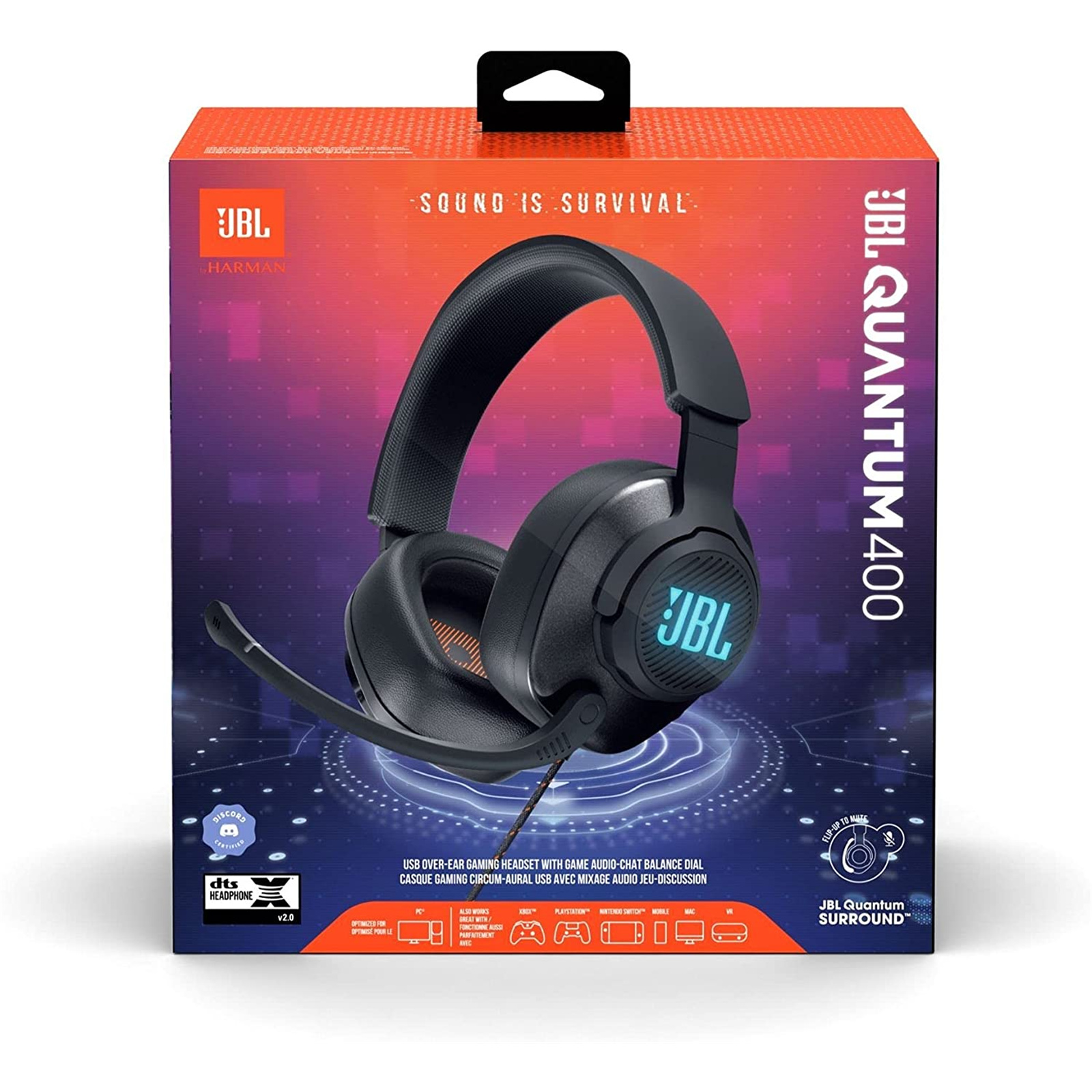 Buy the JBL QUANTUM 400 USB Gaming Headset GameChat Balance Dial ( JBLQUANTUM400BLK ) online