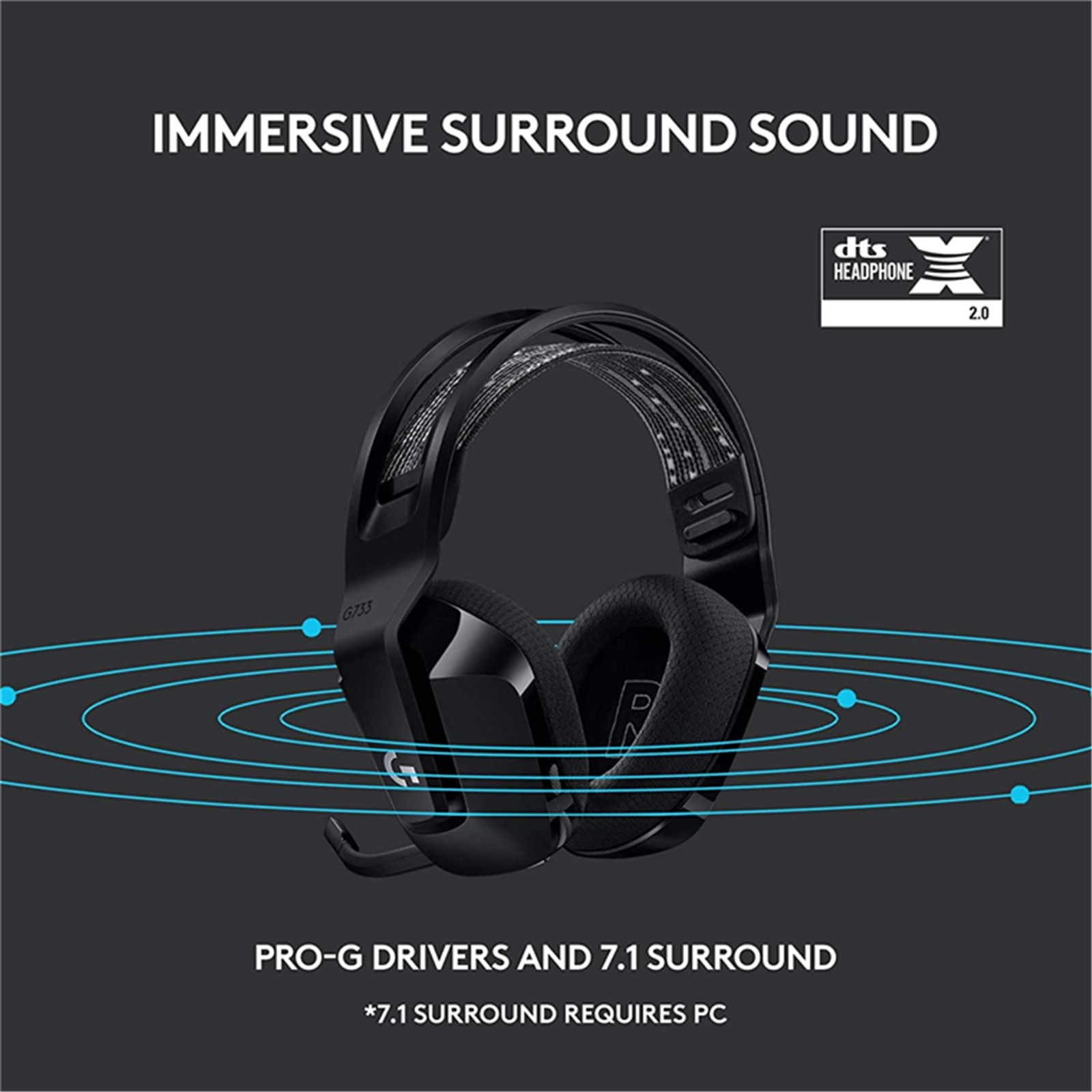 Logitech LIGHTSPEED G733 Wireless RGB Gaming Headset - Black