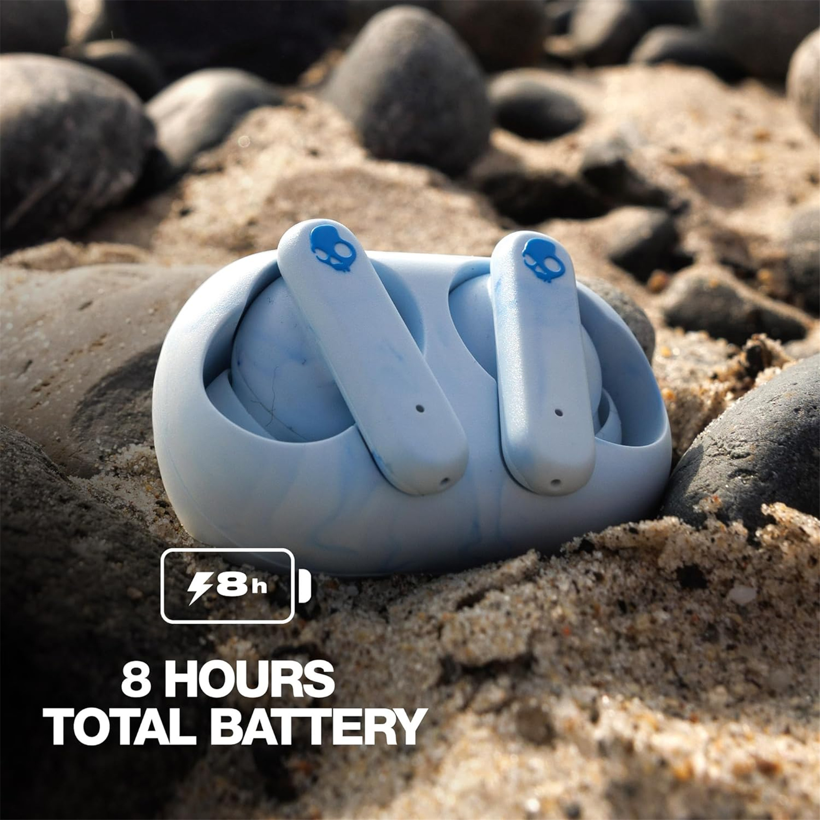 Skullcandy Ecobuds Sustainable True Wireless In-Ear Headphones - Glacier IPX4 - Bluetooth 5.2 - Battery-free charging case - Reverse charge from your USB-C Smartphone - Music, Bass Boost & Podcast EQs - Up to 8 hours per charge