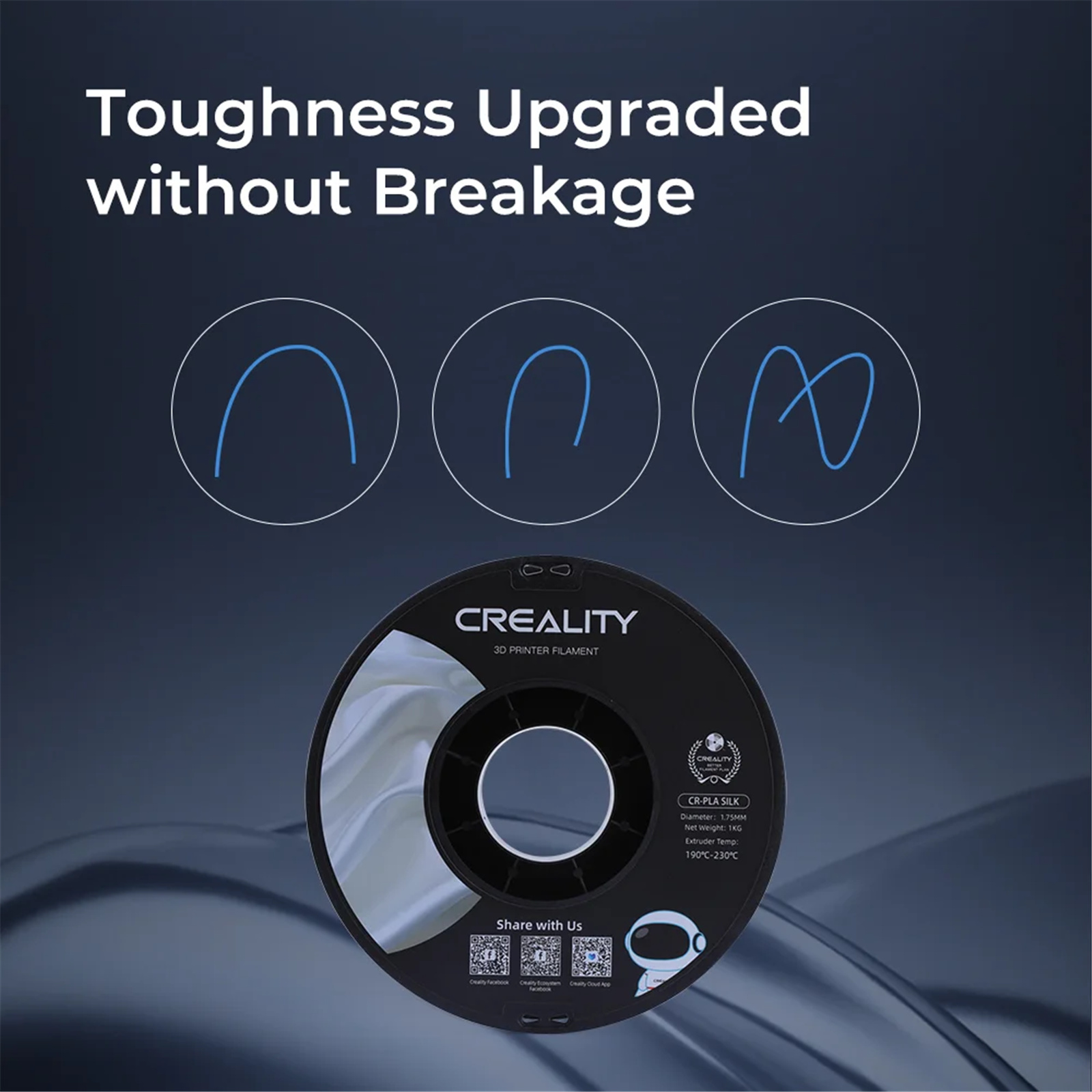 Creality CR-SILK Filament - Silver 1kg Roll - 1.75mm - Compatible with most FDM 3D Printers