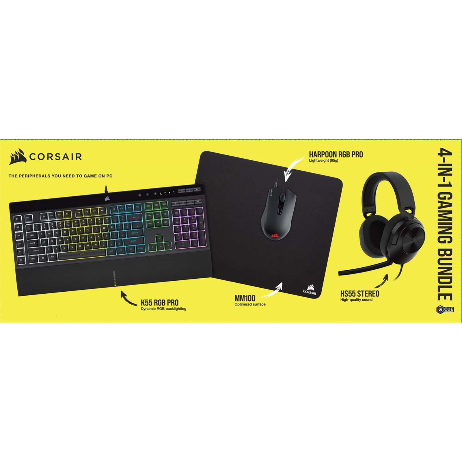 Buy the Corsair 4 in 1 Gaming Bundle K55 RGB Pro Keyboard + Harpoon RGB