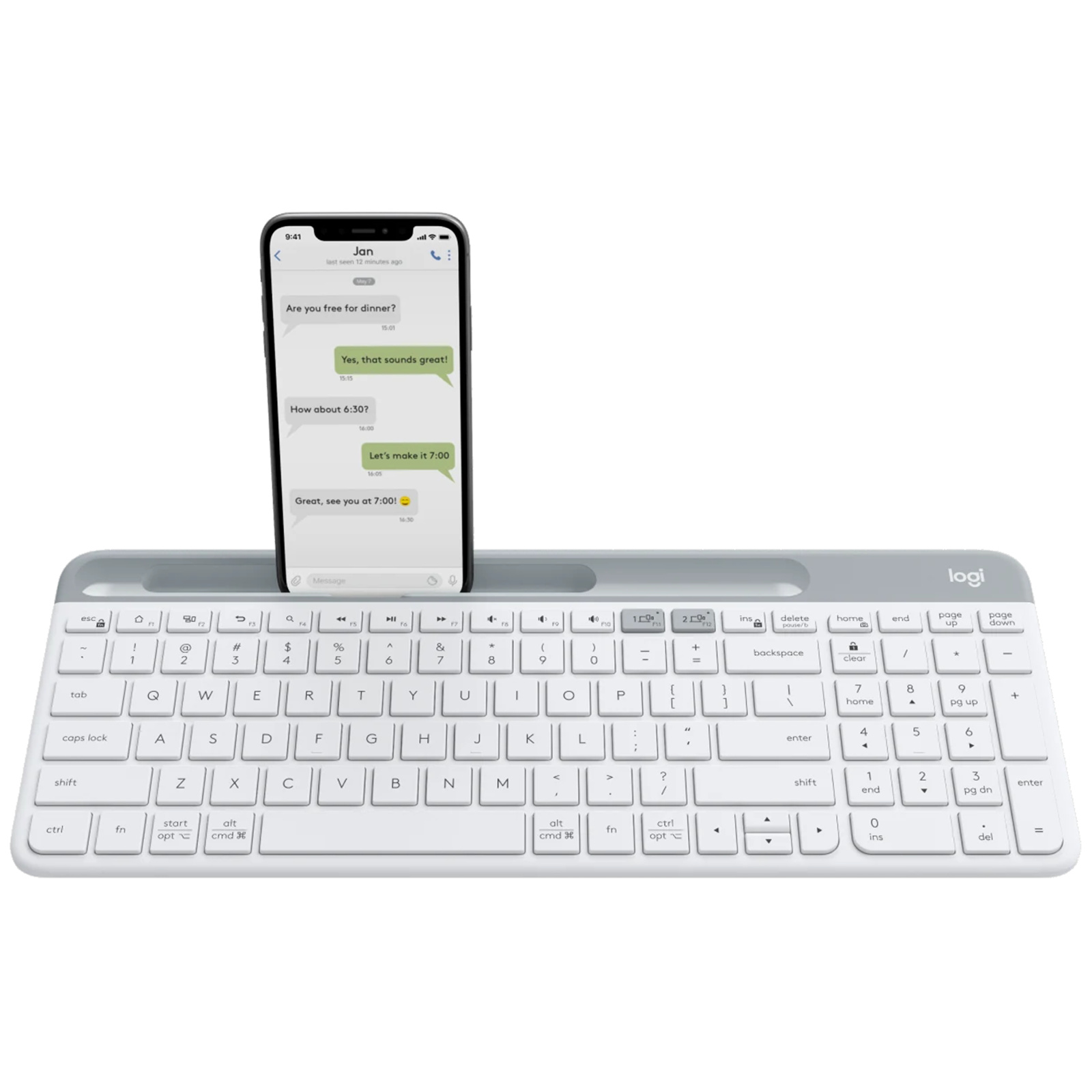 Buy the Logitech K580 Slim MultiDevice Wireless Keyboard White, A