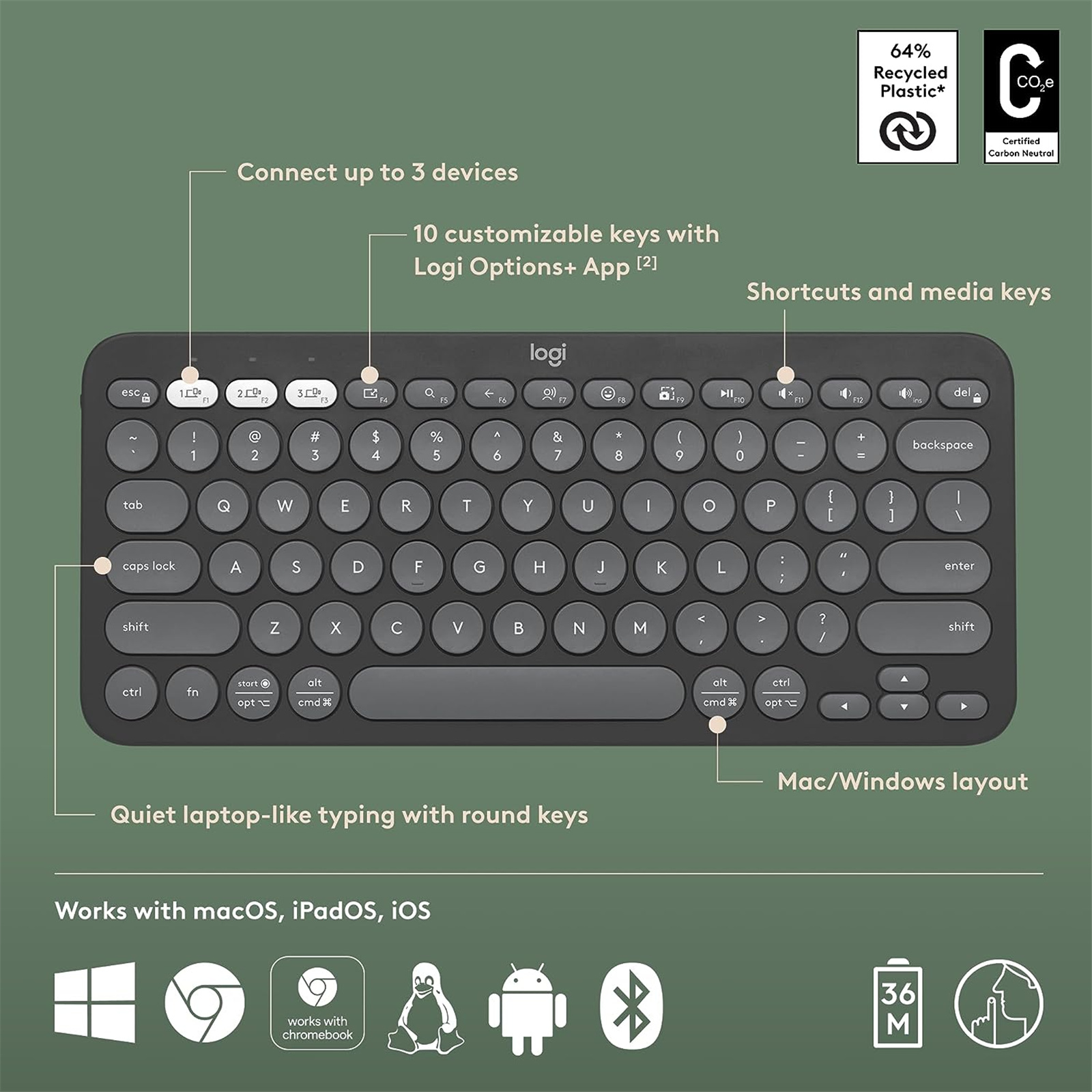 Logitech Pebble Key 2 K380s Bluetooth Keyboard - Tonal Rose
