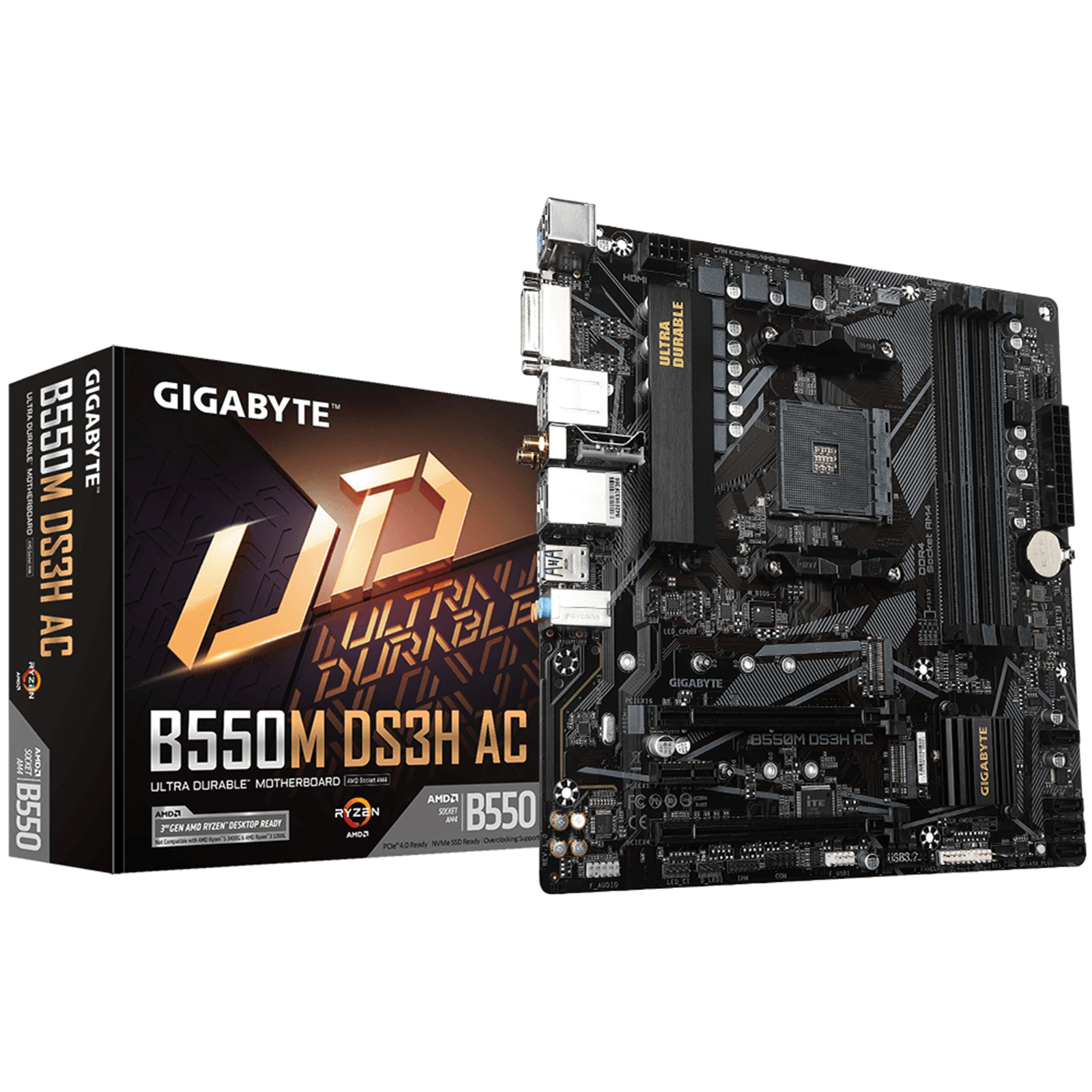 Buy the Gigabyte B550M DS3H AC MATX For AMD Ryzen 3rd Gen 5000 Series CPU,AM4,... ( B550M DS3H